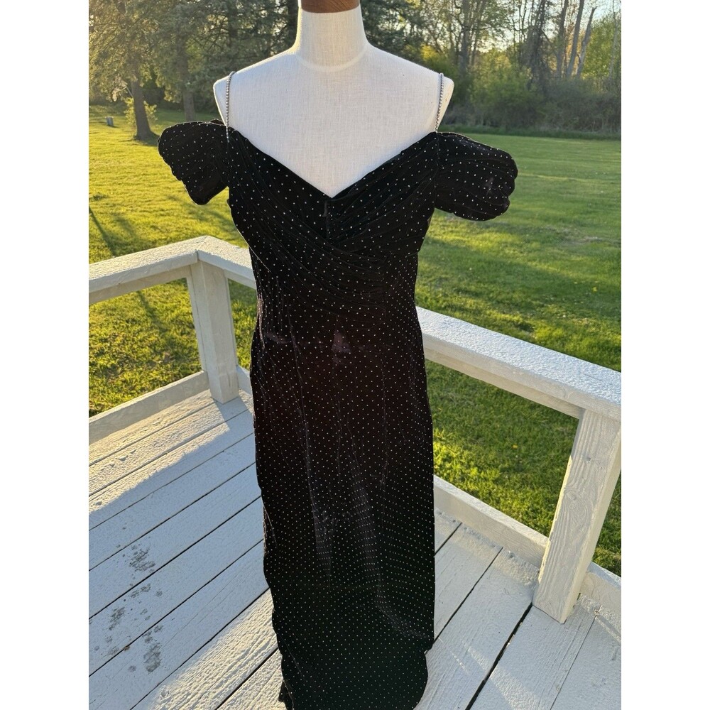Vintage 80s Loralie Black Polka Dot Hollywood Glam Sweetheart Prom Dress Sz 16